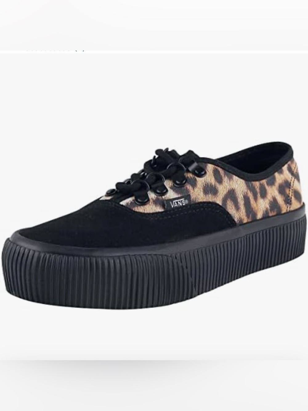 Vans Women's Leopard Print & Black Platform Lace-Up Sneakers Suede & Canvas Sz 7